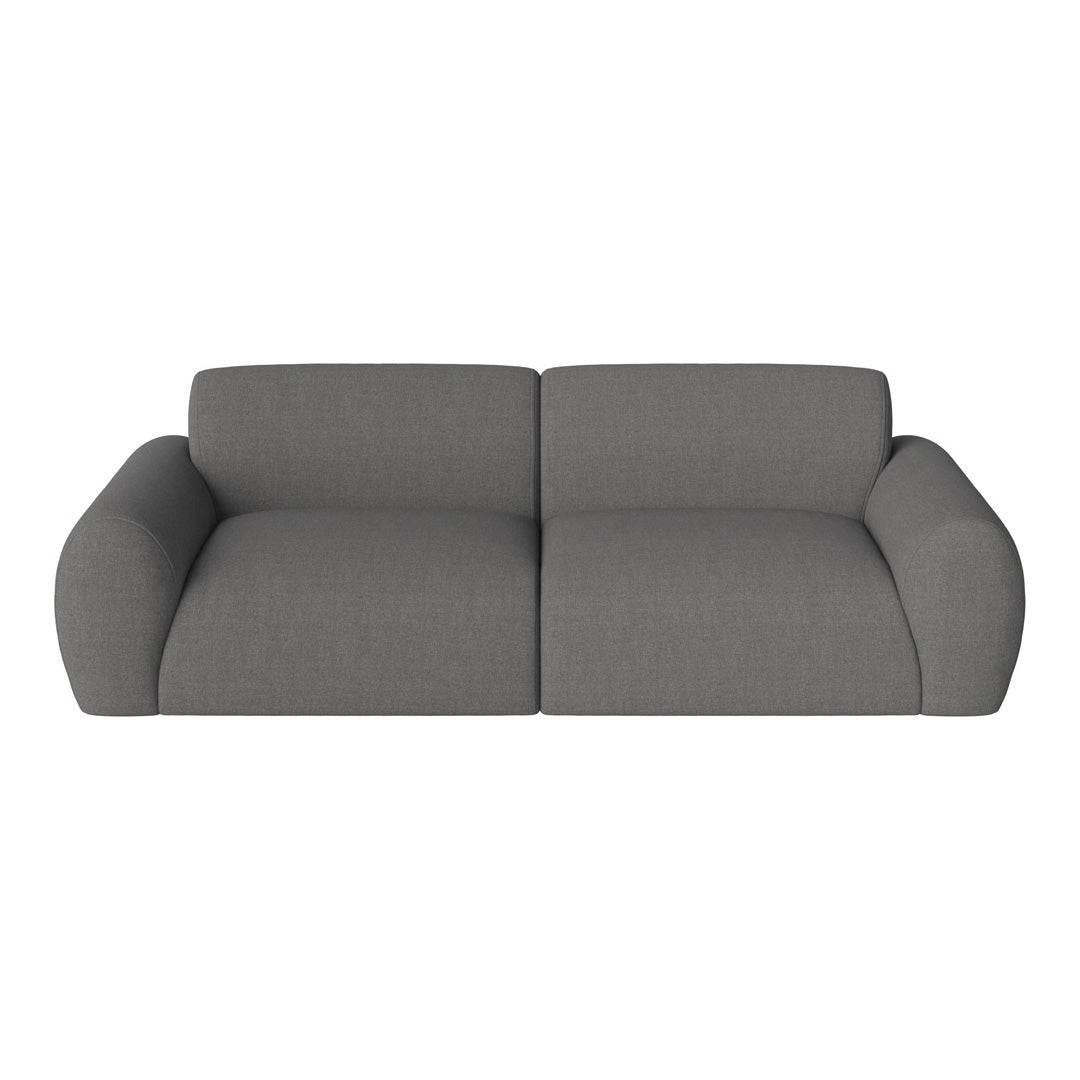 Gray upholstered sofa with a sleek, minimalist design and generous padded seat cushions. Perfect for modern interiors.