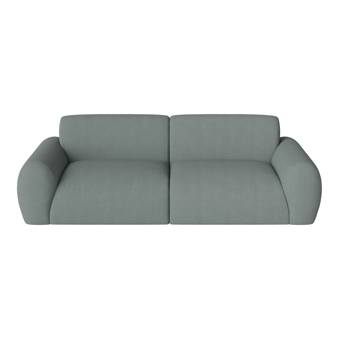 Light gray sofa with smooth, rounded edges and a textured fabric finish, perfect for modern living spaces.