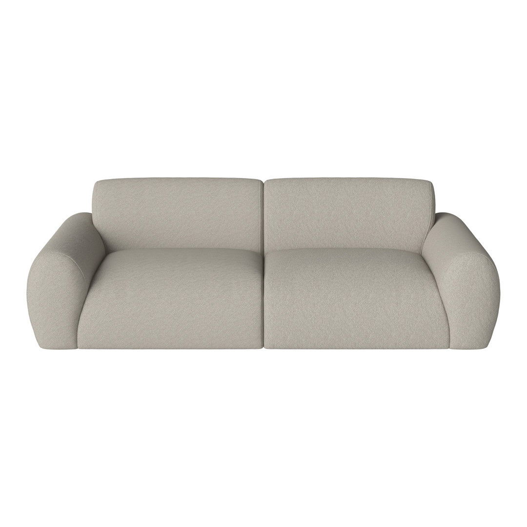 Light gray, textured fabric sofa with rounded arms and a minimalist design. Perfect for modern living spaces.
