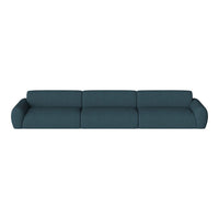 Stylish teal sofa with a smooth texture and modern, minimalist design, perfect for contemporary living spaces.