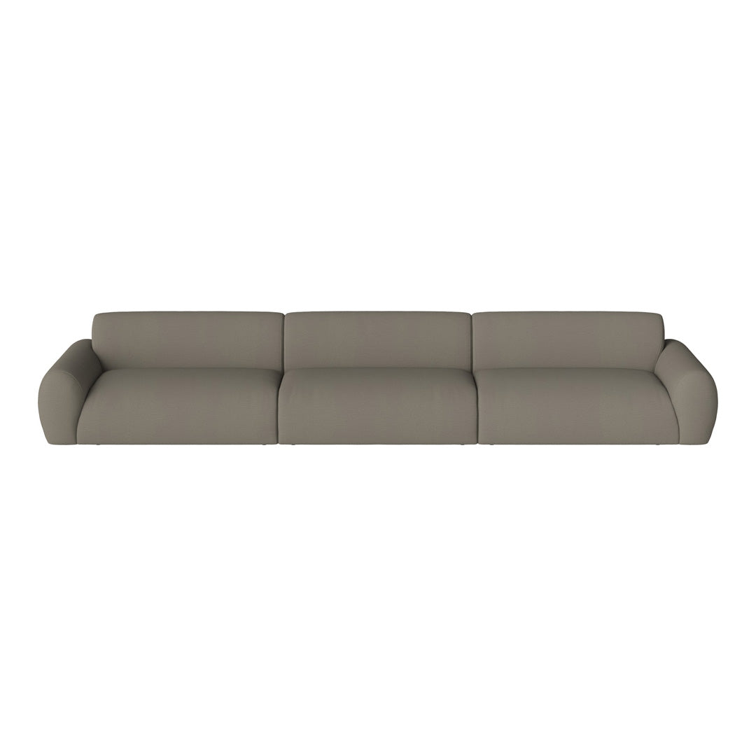 Stylish three-seater sofa in soft gray upholstery with a smooth, contemporary design, ideal for modern interiors.