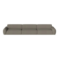 Stylish three-seater sofa in soft gray upholstery with a smooth, contemporary design, ideal for modern interiors.