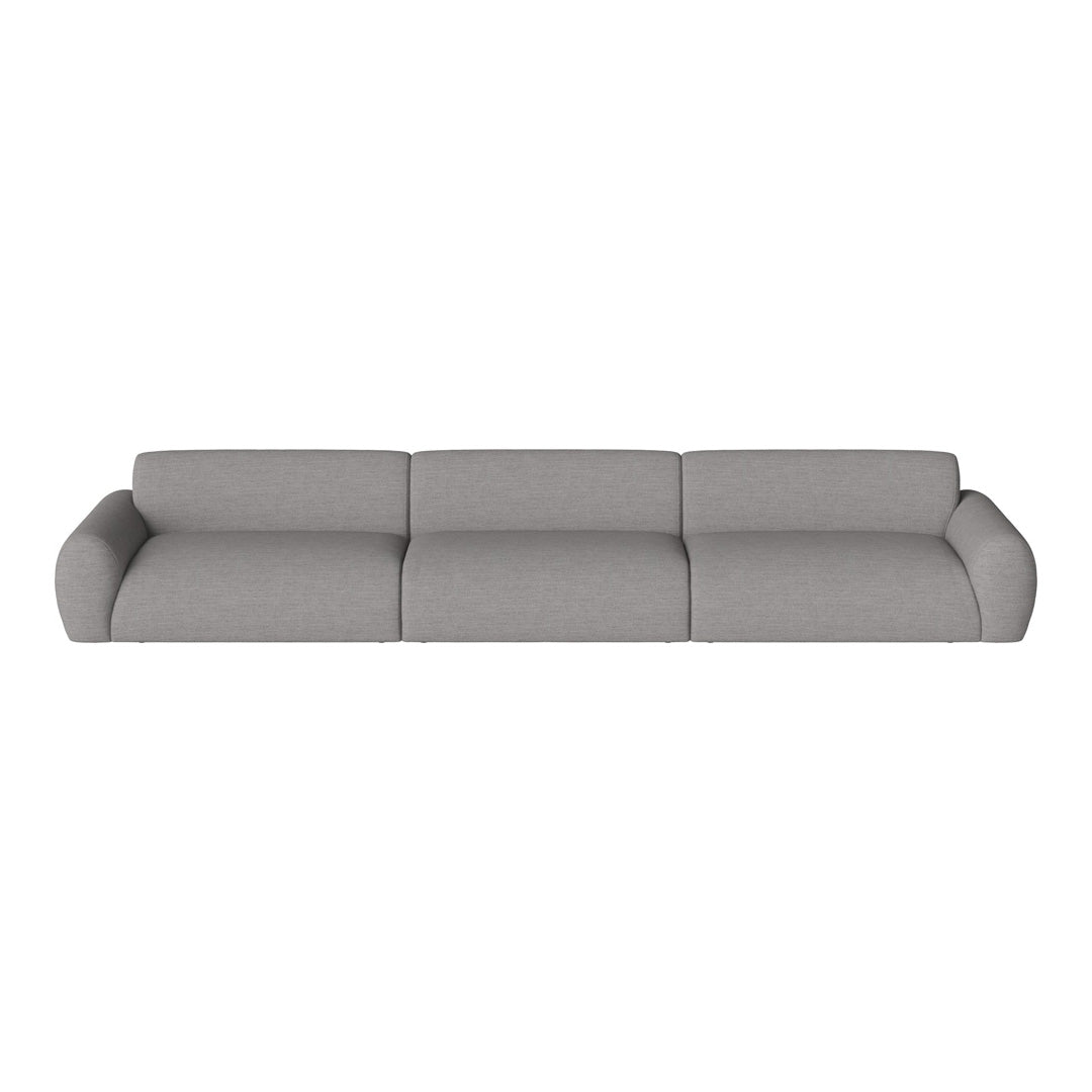Light gray modern sofa with a smooth fabric texture and subtle heathered pattern, featuring rounded arms and seamless design.