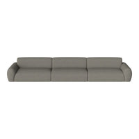 Gray upholstered sofa with a sleek, modern design and smooth fabric texture. Ideal for contemporary living spaces.