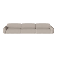 Beige, textured fabric sofa with a minimalist design and soft, rounded armrests. Perfect for modern living spaces.