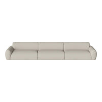 Neutral beige sofa with a smooth, textured fabric and modern, rounded design, perfect for contemporary living spaces.
