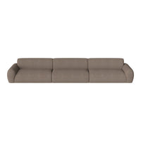 Brown upholstered sofa with a minimalist design and soft, curved lines, perfect for modern interiors.
