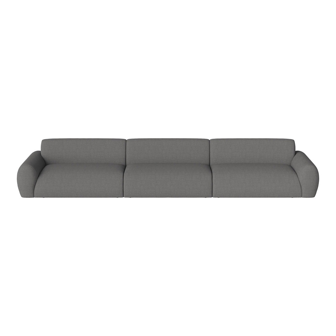 Modern gray couch with smooth fabric, featuring clean lines and minimalist design, perfect for contemporary spaces.