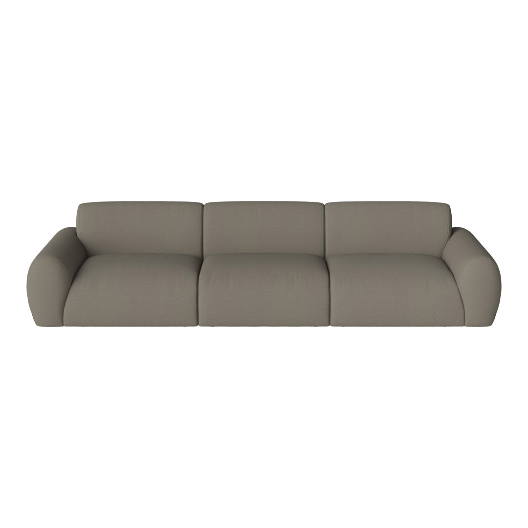 Soft gray three-seater sofa with a smooth, rounded design and subtle textured fabric for a contemporary look.