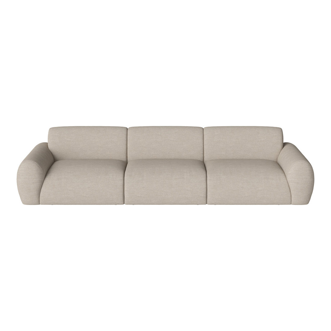 Beige modular sofa with a smooth, textured fabric and rounded edges, perfect for modern interiors.