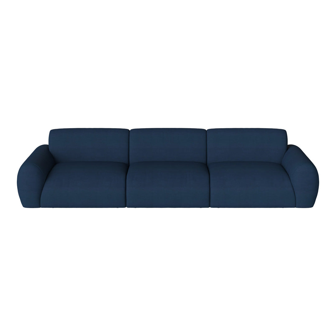 Navy blue fabric three-seater sofa with smooth, contemporary lines and seamless design. Perfect for modern interiors.