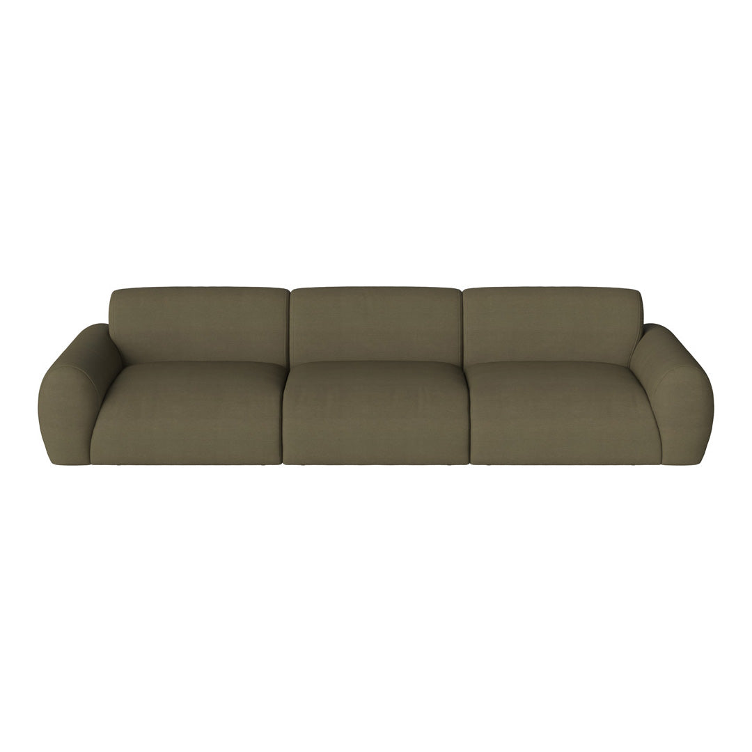 Olive green modern sofa with a minimalist design and soft, rounded edges. Perfect for contemporary living spaces.