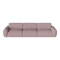 Soft pink modern sofa with smooth upholstery and rounded arms, perfect for contemporary living spaces.