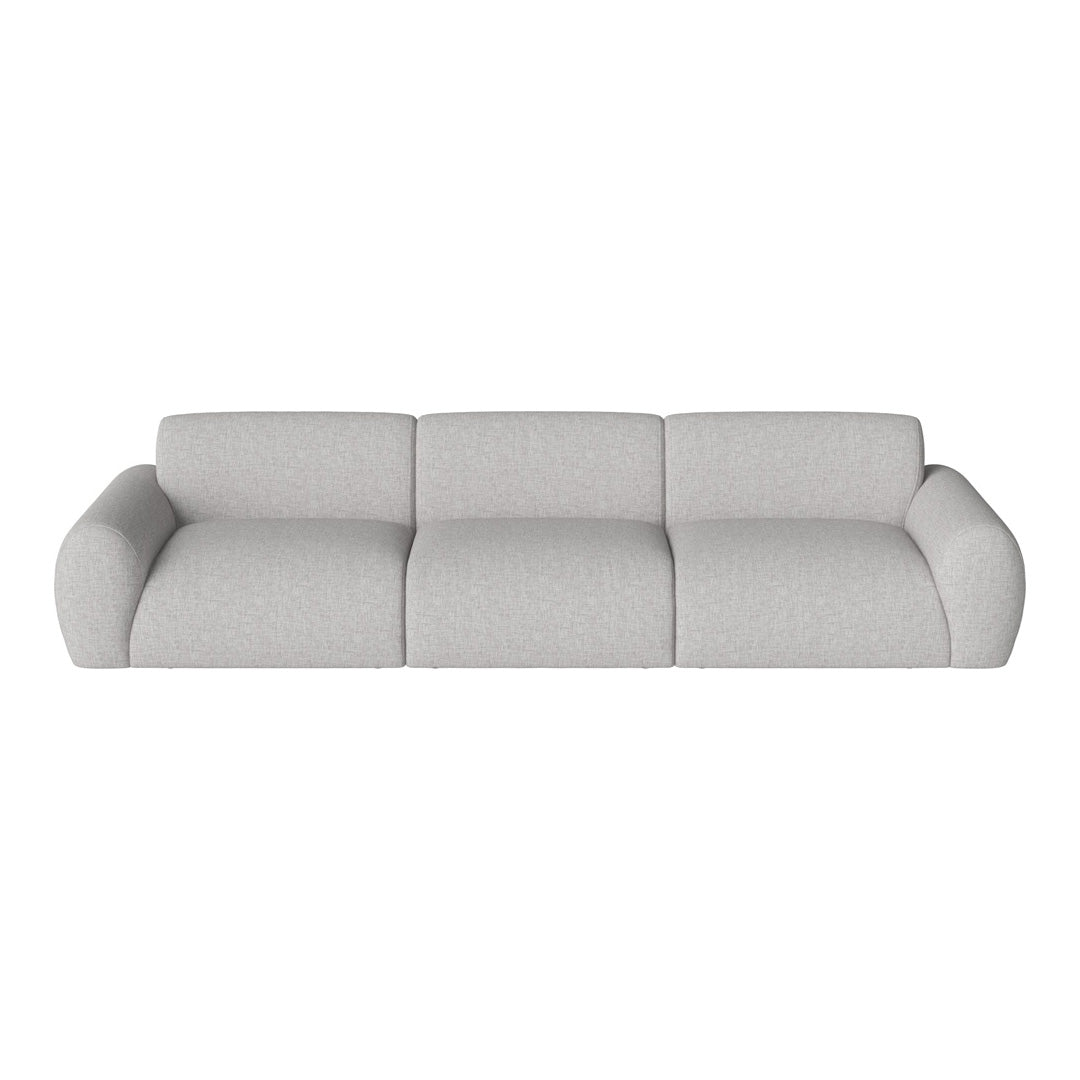 Light gray fabric sofa with a textured pattern, featuring smooth curved armrests and a contemporary design.
