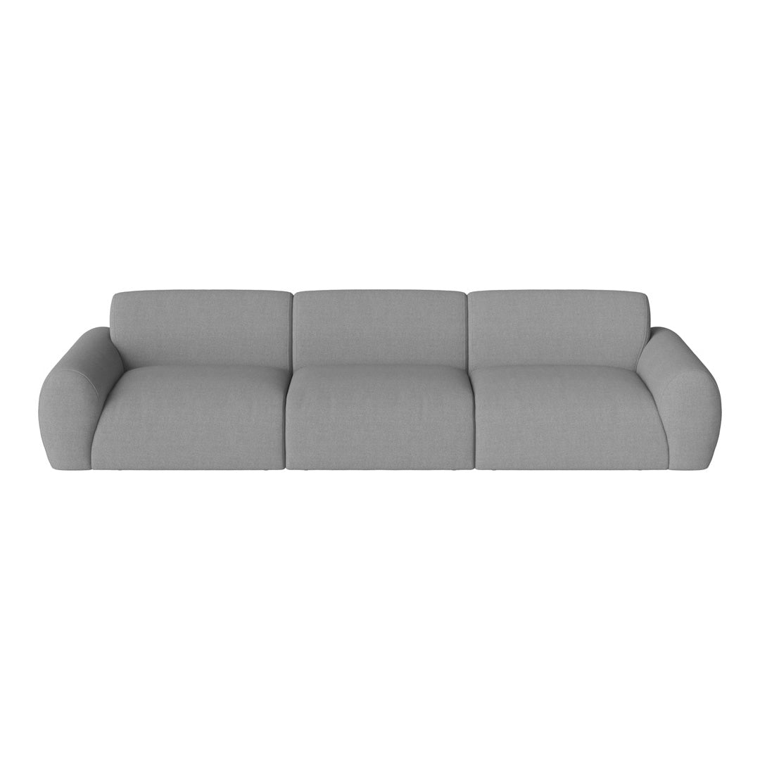 Gray modern sofa with smooth fabric and minimalist design, perfect for contemporary living spaces.