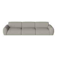 Light grey couch with a smooth, minimalist design and rounded edges, perfect for modern decor.