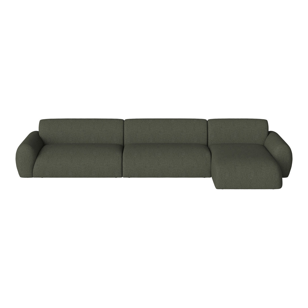 Olive green contemporary sectional sofa with a smooth, textured fabric design. Perfect for modern living spaces.