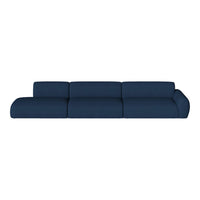 Modern navy blue sofa with a sleek, minimalist design and smooth linen texture. Perfect for contemporary living spaces.
