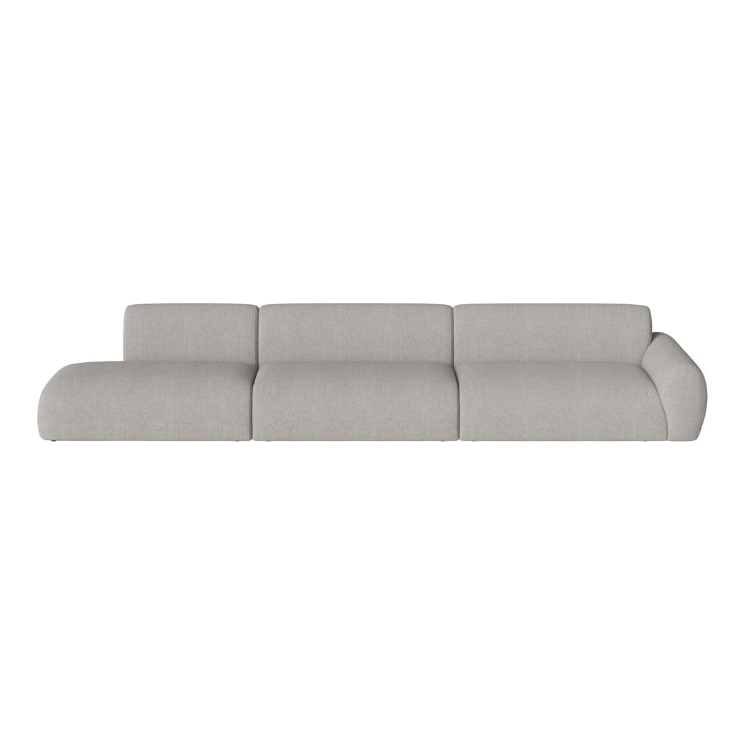 Light gray sectional sofa with a smooth, textured fabric and minimalist design, perfect for modern spaces.