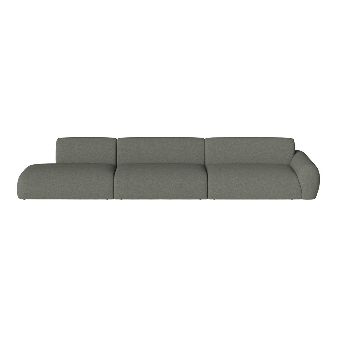 Gray modular sofa with clean lines and a soft fabric texture, perfect for modern living spaces.