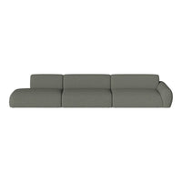 Gray modular sofa with clean lines and a soft fabric texture, perfect for modern living spaces.