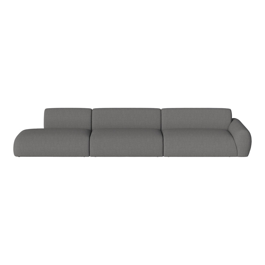 Modern gray sectional sofa with a sleek, minimalist design and soft fabric texture. Ideal for contemporary living spaces.