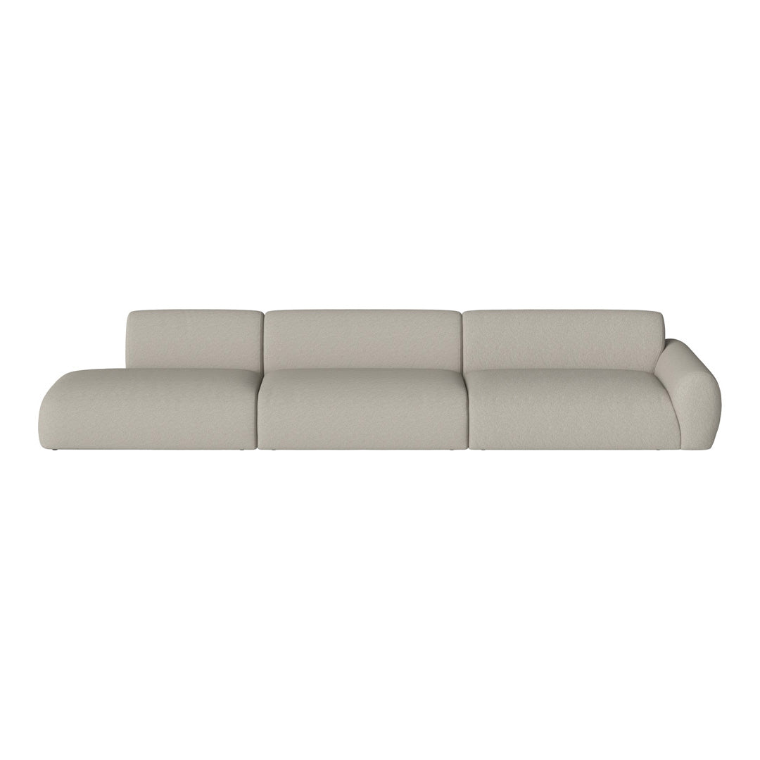Light gray modern sofa with soft, textured fabric and rounded edges, featuring a minimalist design.