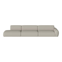 Light gray modern sofa with soft, textured fabric and rounded edges, featuring a minimalist design.