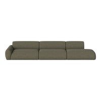 Modern olive green sectional sofa with a textured pattern, featuring soft, rounded edges and a minimalist design.
