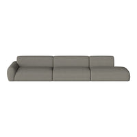 Sleek modular sofa in soft gray fabric, featuring smooth lines and minimalist design for modern interiors.