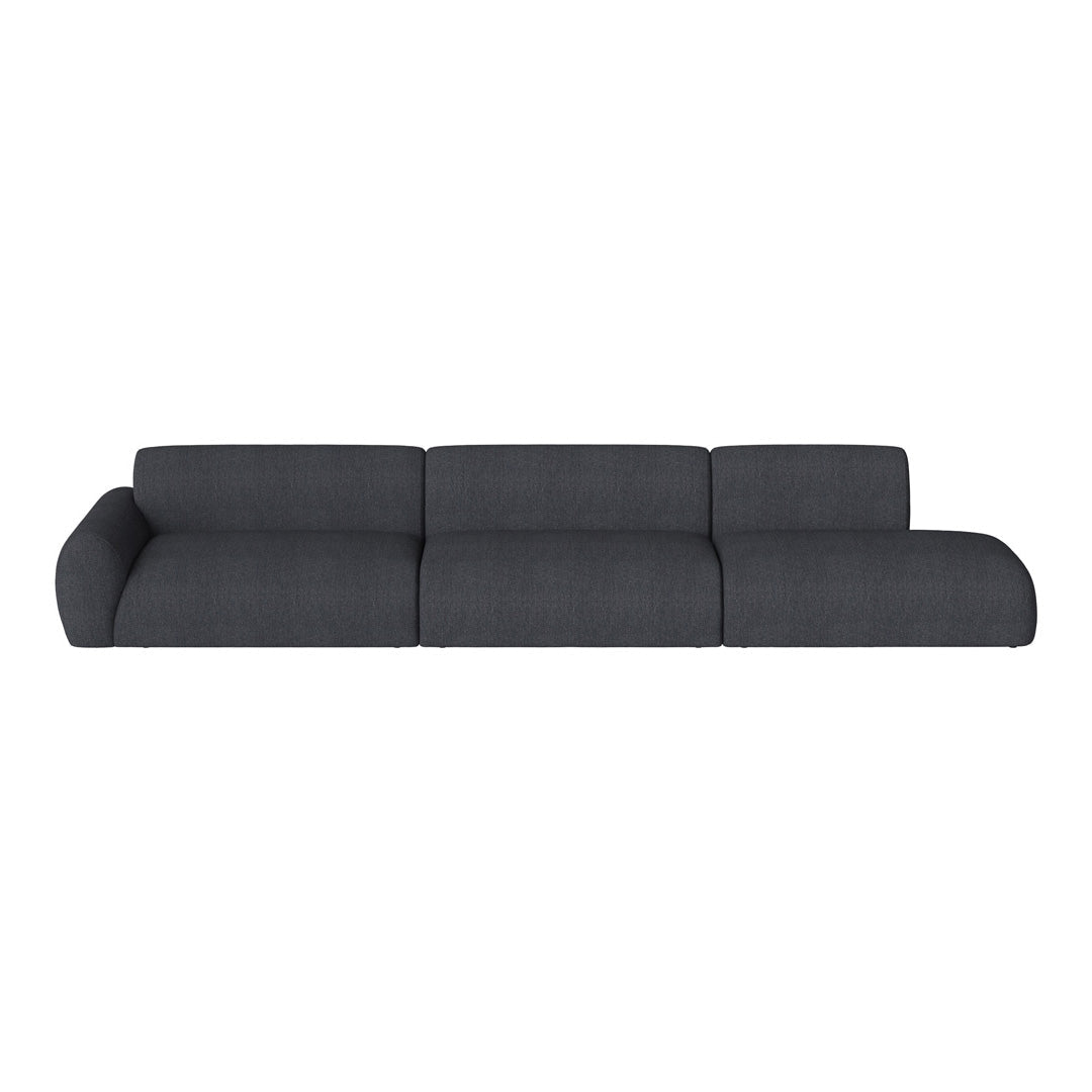 Dark gray sectional sofa with a smooth, textured fabric design. Minimalist style perfect for modern interiors.