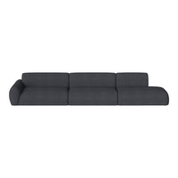 Dark gray sectional sofa with a smooth, textured fabric design. Minimalist style perfect for modern interiors.