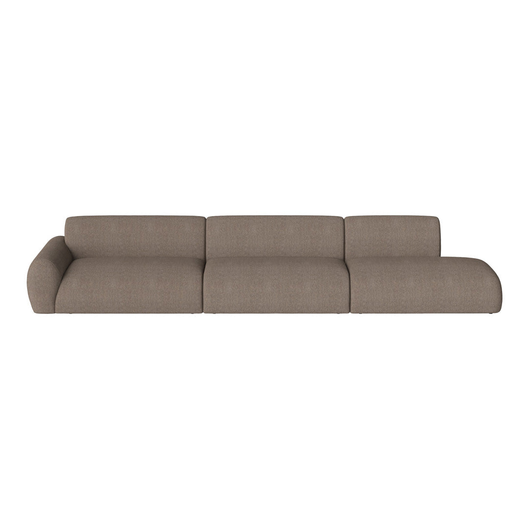 Brown textured fabric sofa with a modern design and curved edges, perfect for stylish living spaces.