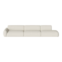 Modern cream-colored sofa with soft, smooth fabric and minimalistic curved design. Ideal for stylish interiors.