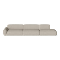 Beige modern sectional sofa with a textured fabric pattern and curved arms, ideal for contemporary living spaces.