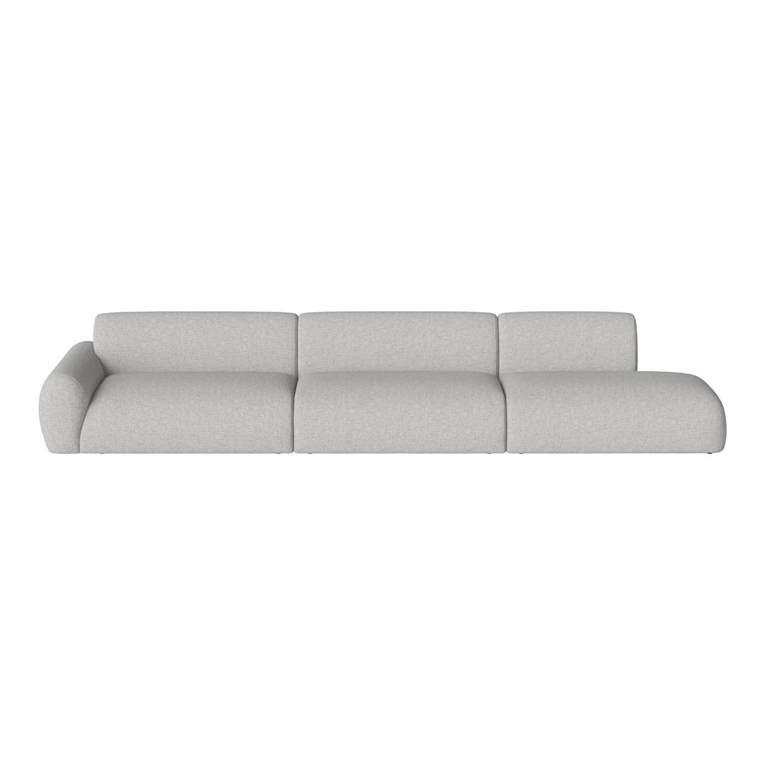 Light gray sectional sofa with a soft, textured fabric and modern, minimalist design. Perfect for any living space.