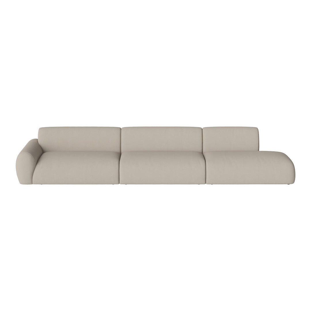 Light beige modular sofa with smooth, contemporary design and soft fabric upholstery. Perfect for modern living spaces.