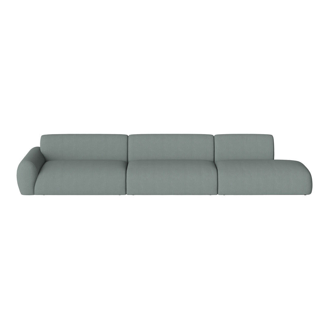 Light gray modular sofa with smooth, contemporary fabric and minimalistic design. Perfect for modern living spaces.