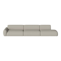 Contemporary light beige sectional sofa with a smooth, textured fabric and modern, minimalist design.