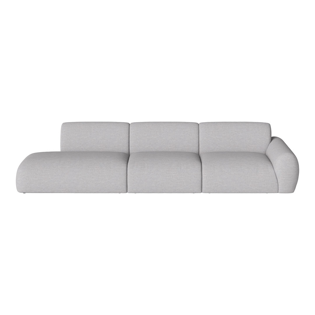 Light gray modular sofa with smooth, minimalist fabric and contemporary design, ideal for modern living spaces.
