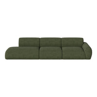 Contemporary green sofa in textured fabric with subtle striped pattern, perfect for modern living spaces.
