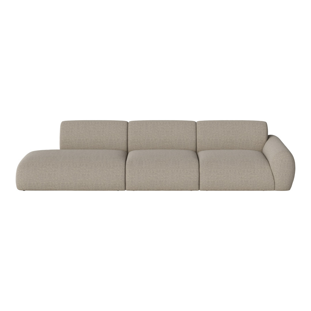 Light beige sofa with a soft-textured fabric and subtle woven pattern, perfect for contemporary living spaces.