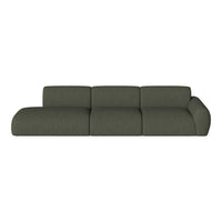 Green fabric sectional sofa with a sleek, modern design and soft textures, perfect for stylish living spaces.
