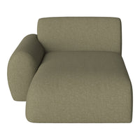 Olive green textured lounge chair with a modern curved arm and minimalist design. Perfect for contemporary spaces.