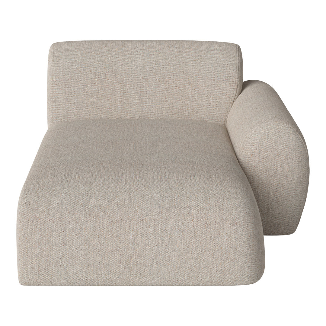 Beige textured chaise lounge with subtle patterns, featuring a modern, minimalist design. Perfect for contemporary interiors.