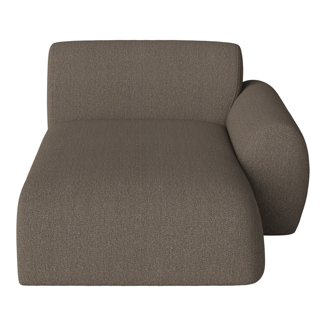 Taupe chaise lounge with a textured, woven fabric pattern, offering a modern and cozy look for any living space.