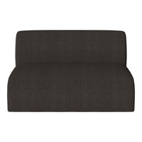 Dark gray upholstered loveseat with a textured surface and smooth, minimalist design. Perfect for modern decor.