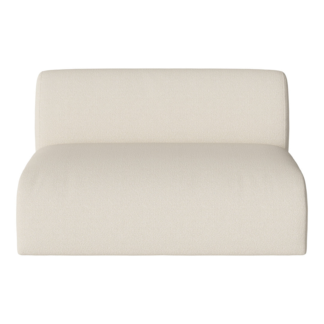 Cream-colored upholstered chair with a textured, soft fabric finish. Simple, modern design for versatile decor.