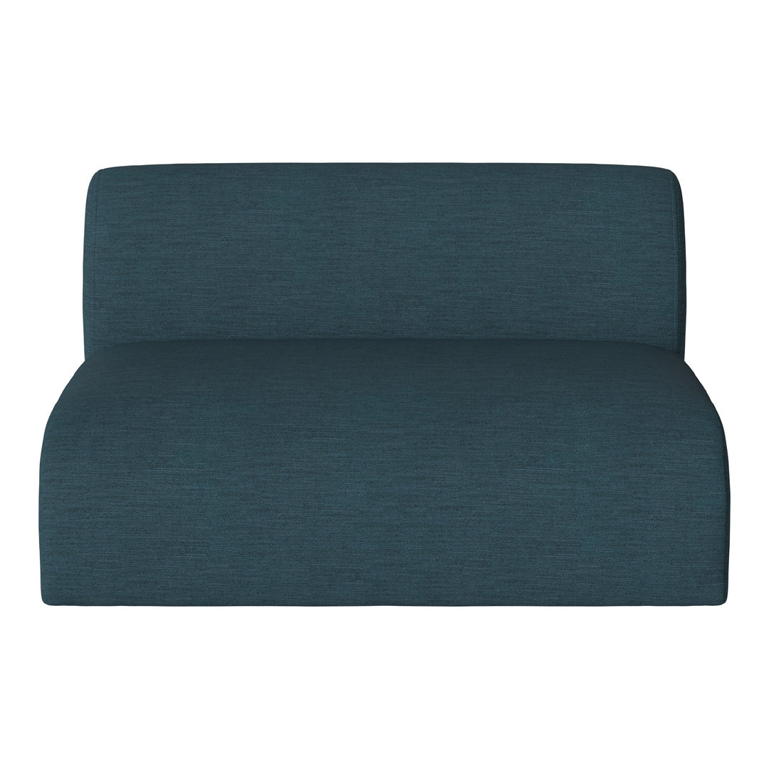 Teal blue upholstered sofa with a subtle textured pattern for a modern and stylish home decor.