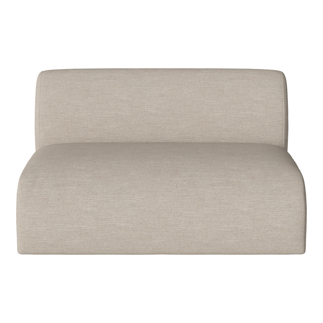 Light beige upholstered chaise with a smooth, textured pattern. Perfect for modern and minimalist decor.